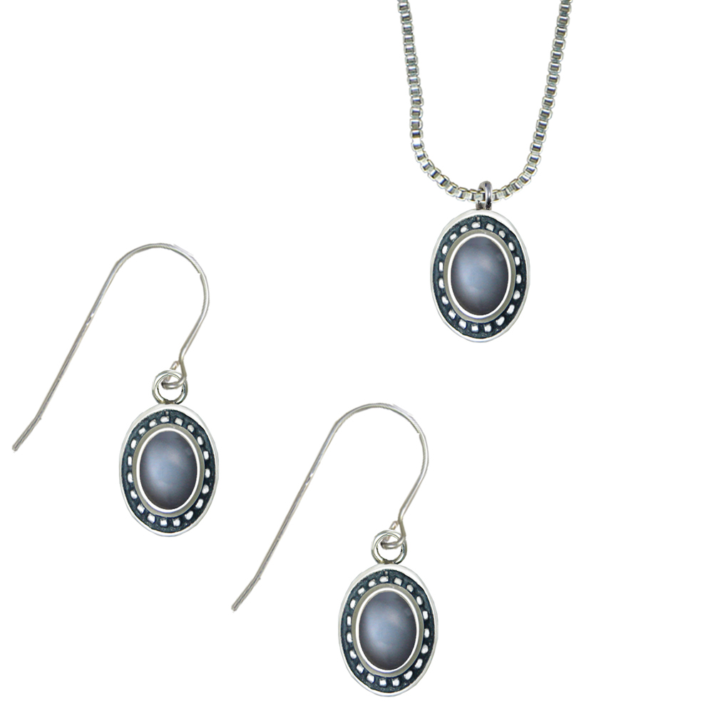 Sterling Silver Petite Necklace Earrings Set Grey Moonstone